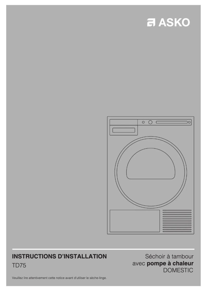 Page n°1 - Guide d'installation Asko T208H.W.U