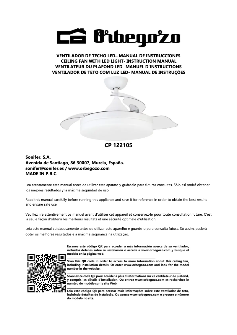 Page n°1 - Manuel utilisateur Orbegozo CP 122105