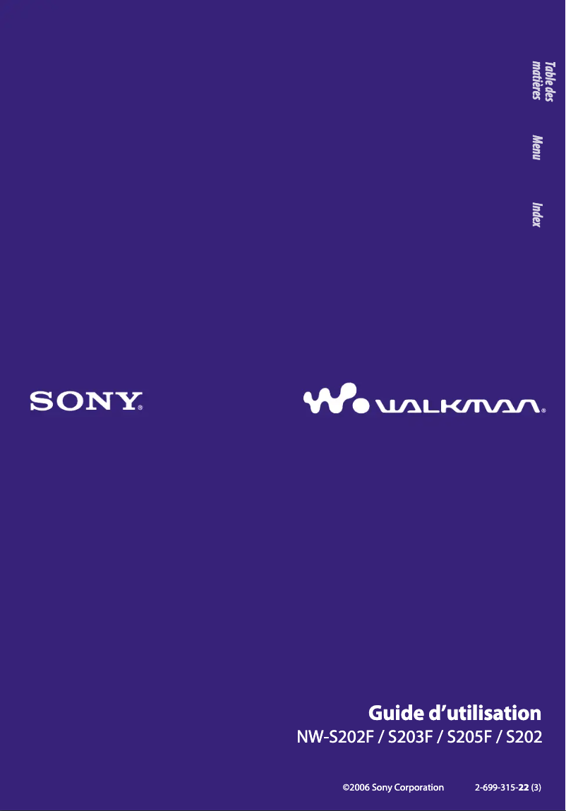 Page 1 de la notice Manuel utilisateur Sony NW-S203F