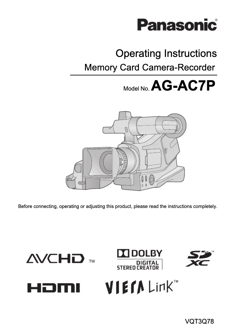Page 1 de la notice Manuel utilisateur Panasonic AG-AC7P