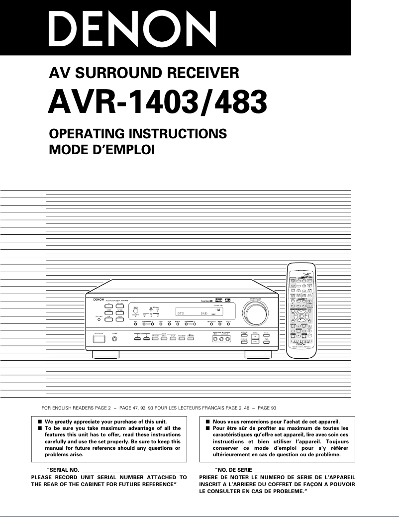 Page n°1 - Manuel utilisateur Denon AVR-483