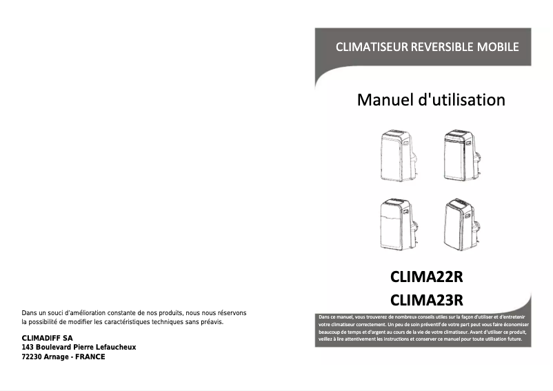 First page image of the manual for Clima 23R