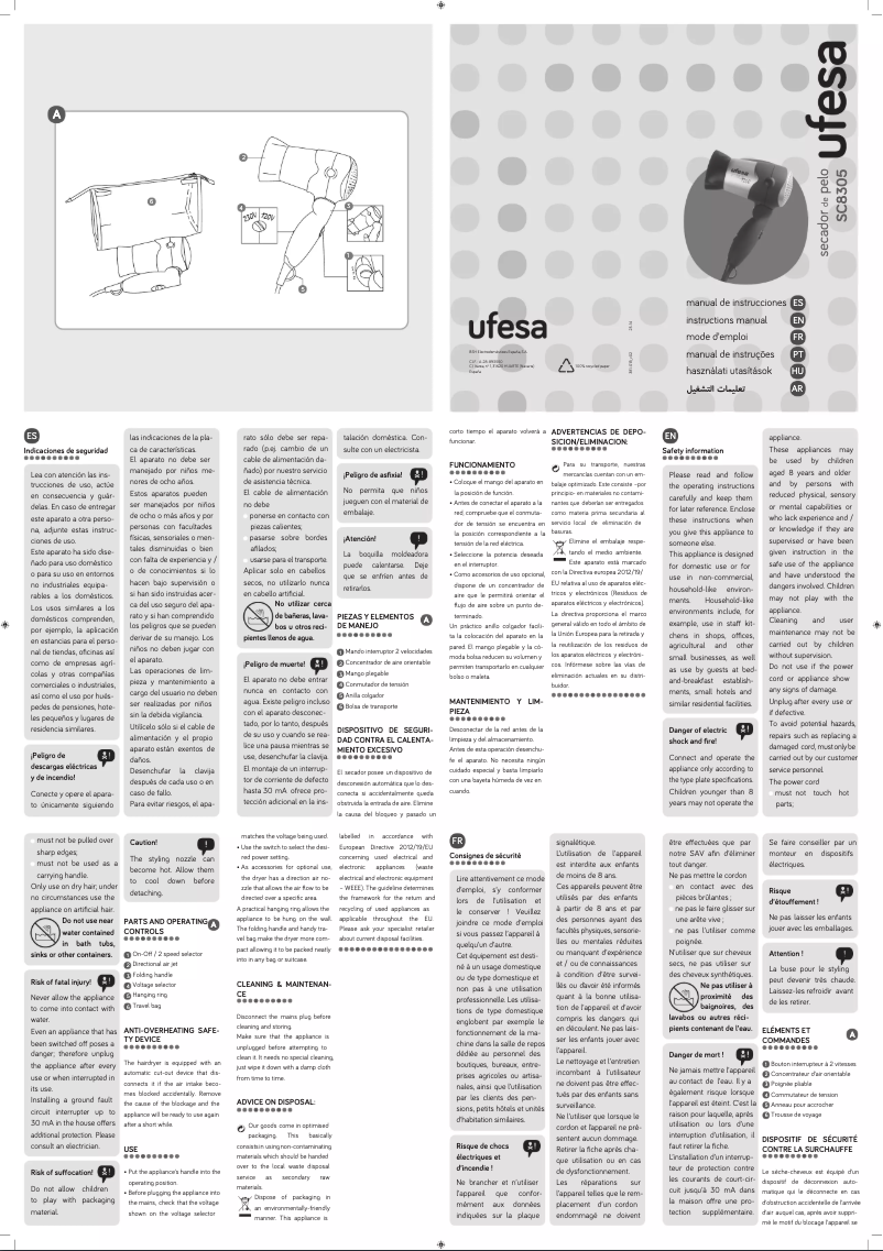Page 1 de la notice Manuel utilisateur Ufesa SC8305