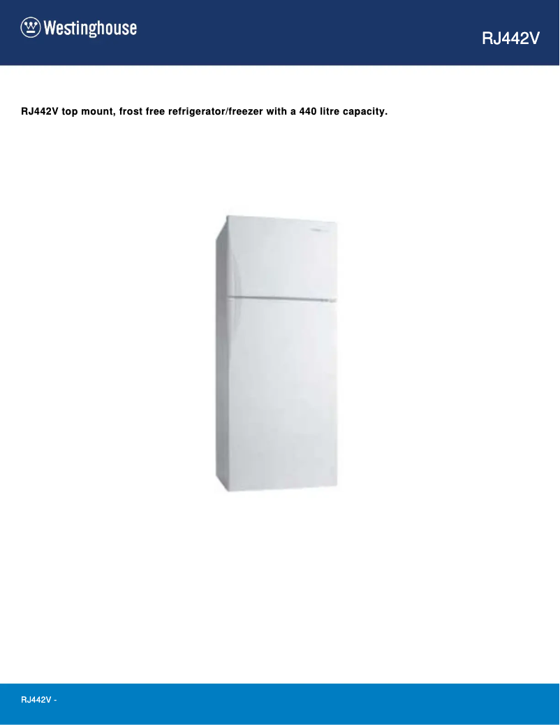 Página 1 del manual Ficha técnica Westinghouse RJ442V