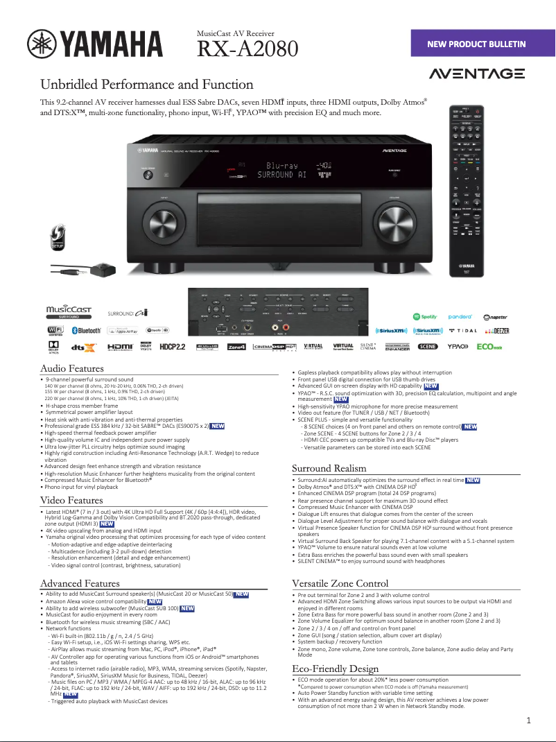 Page n°1 - Fiche technique Yamaha RX-A2080