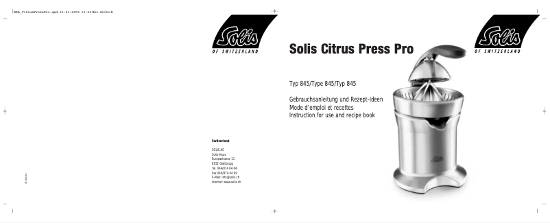 Page n°1 - Manuel utilisateur Solis Citrus Press Pro 845