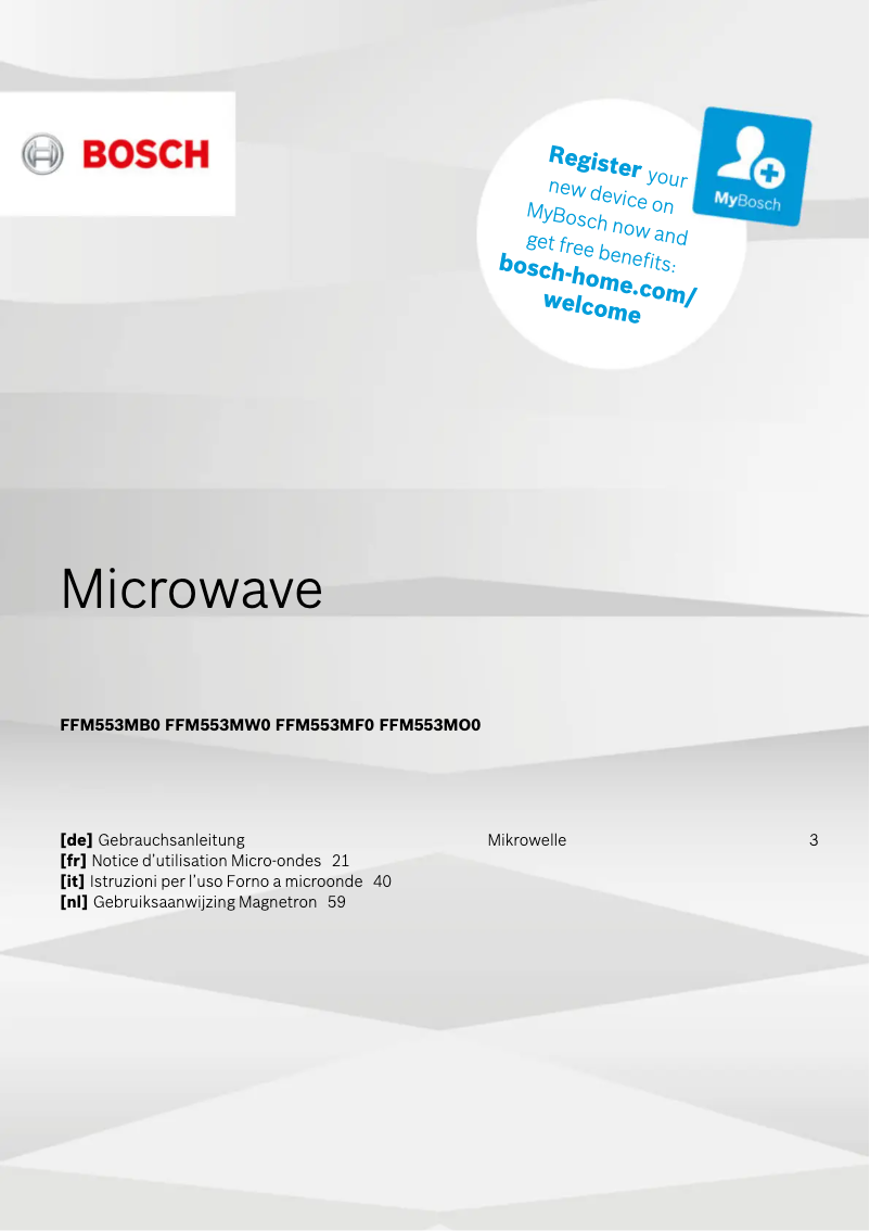 Page 1 de la notice Manuel utilisateur Bosch FFM553MO0