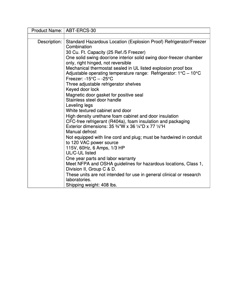 Page 1 de la notice Manuel utilisateur American BioTech Supply ABT-ERCS-30