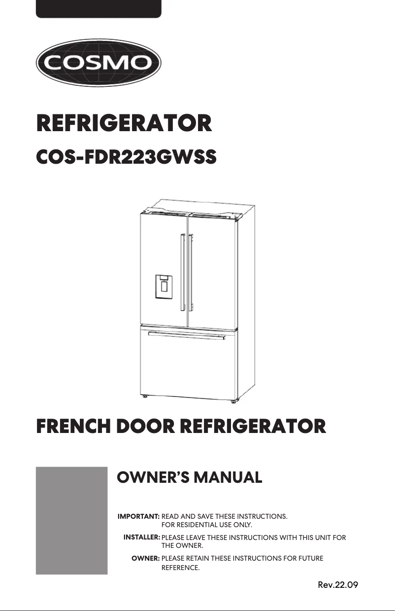 Página 1 del manual Manual de usuario Cosmo COS-FDR223GWSS