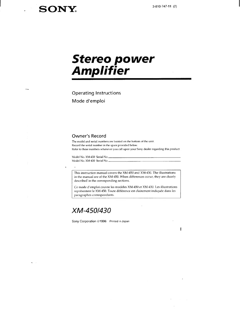 Página 1 del manual Manual de usuario Sony XM-450