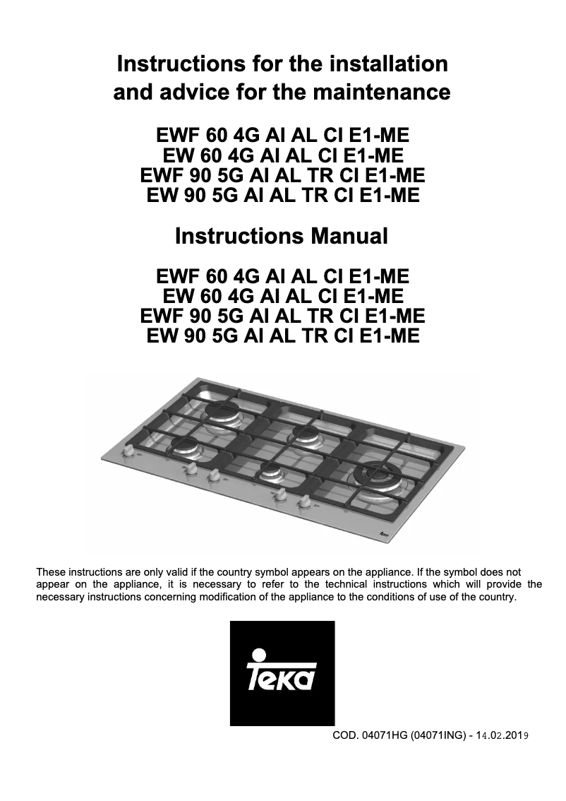 Page n°1 - Manuel utilisateur Teka EW 90 5G AI AL TR CI