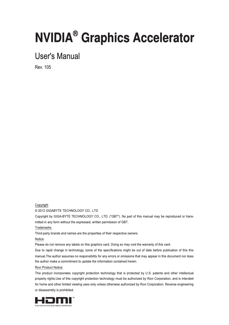 Page 1 de la notice Manuel utilisateur Gigabyte GV-N560SO-1GI