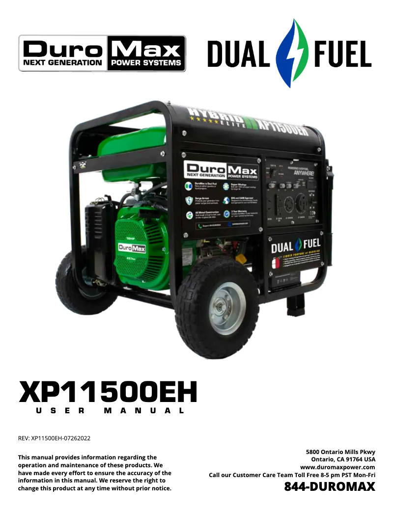 Page n°1 - Manuel utilisateur DuroMax XP11500EH