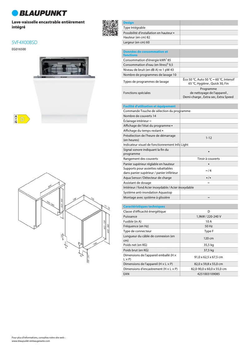 Page n°1 - Fiche technique Blaupunkt 5VF4X00BSD