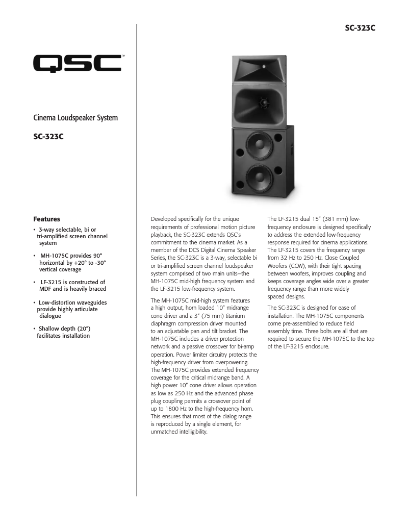 Page 1 de la notice Fiche technique QSC SC-323C