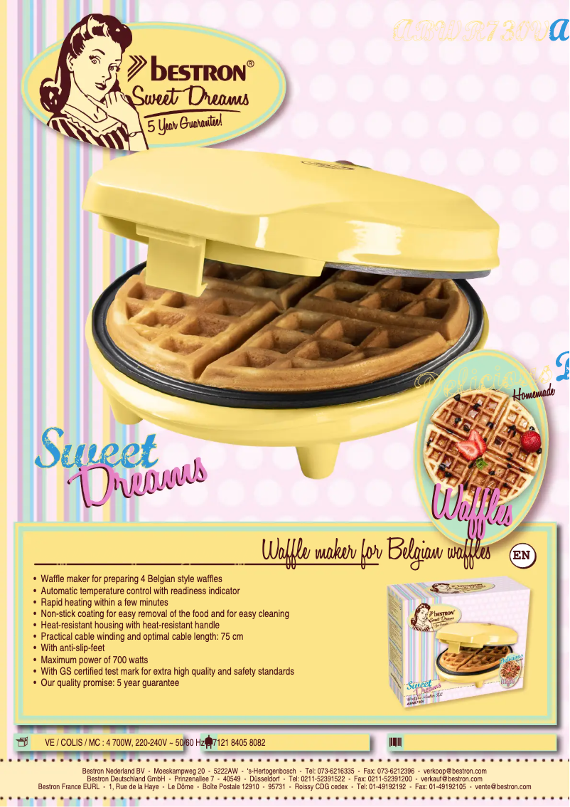 Page 1 de la notice Fiche technique Bestron Sweet Dreams ABWR730V