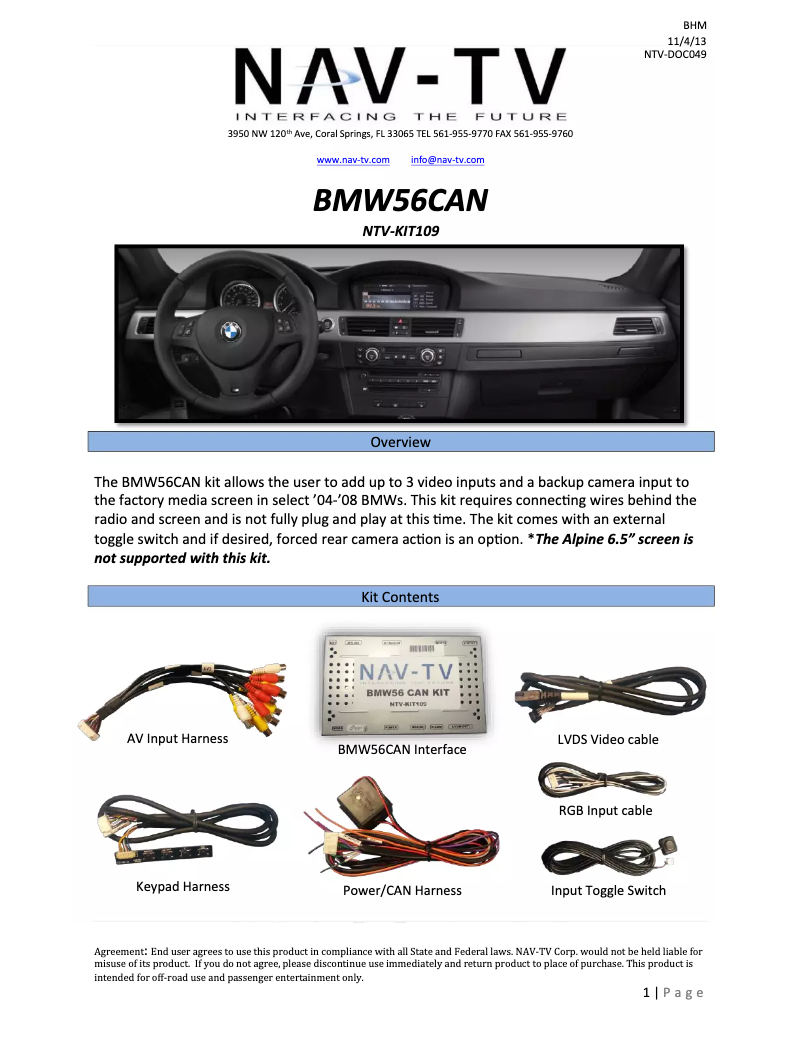 Page n°1 - Manuel utilisateur NAV-TV NVT-KIT109