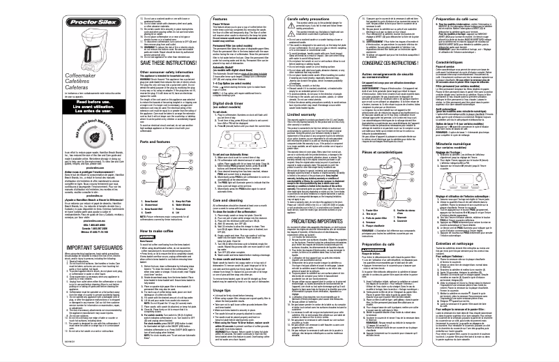 Page n°1 - Manuel utilisateur Proctor Silex 43672