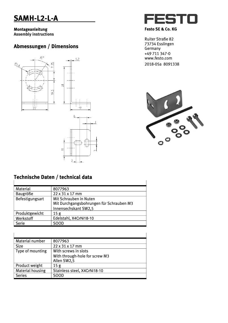 Image de la première page du manuel de l'appareil SAMH-L2-L-A