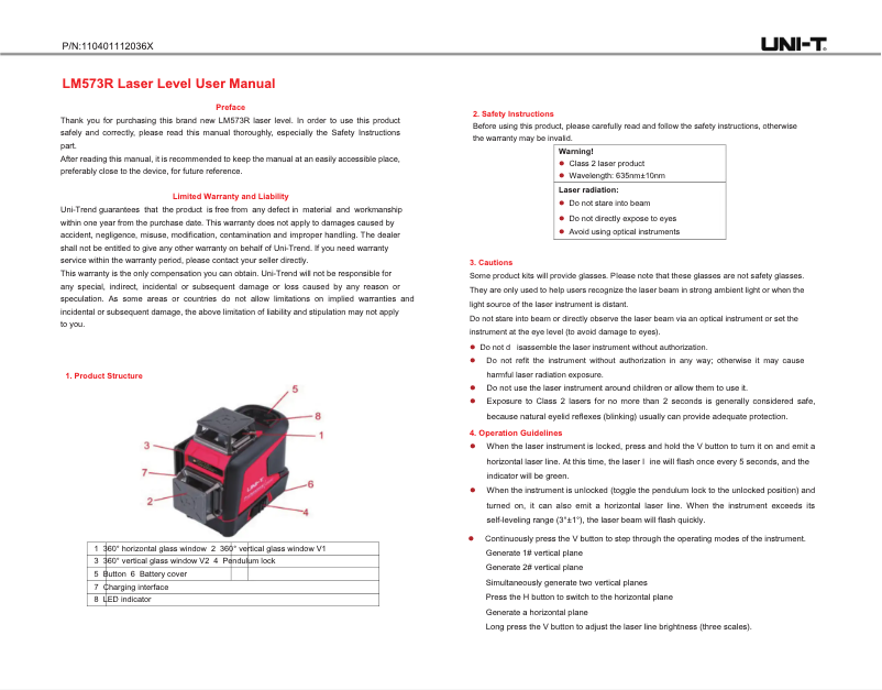 Page n°1 - Manuel utilisateur Uni-T LM573R