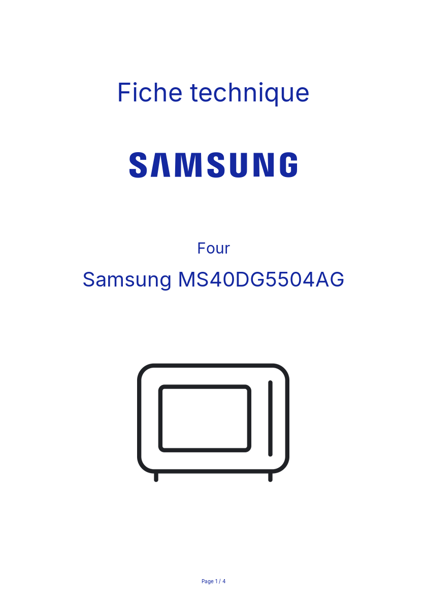 Page n°1 - Fiche technique Samsung MS40DG5504AG