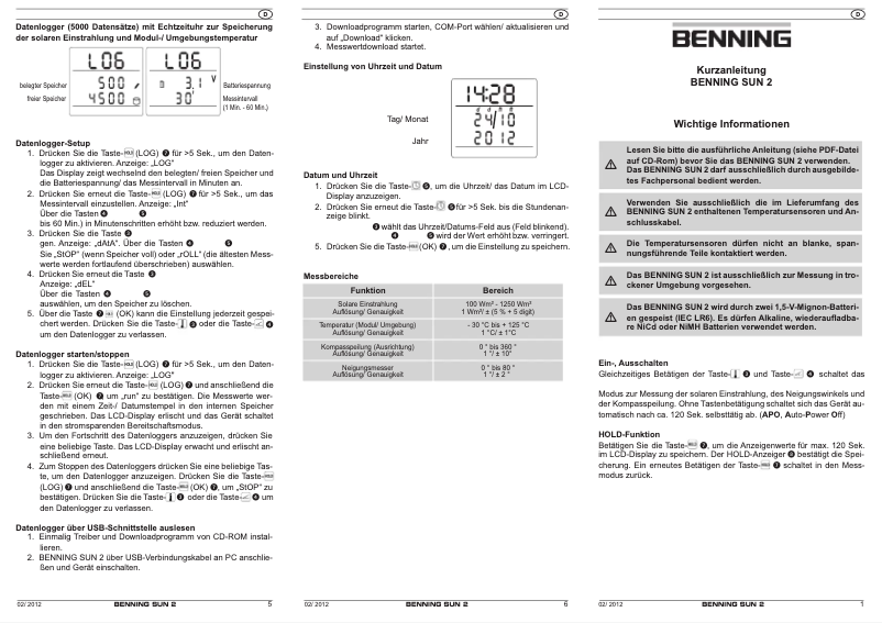 Page n°1 - Manuel utilisateur BENNING SUN 2