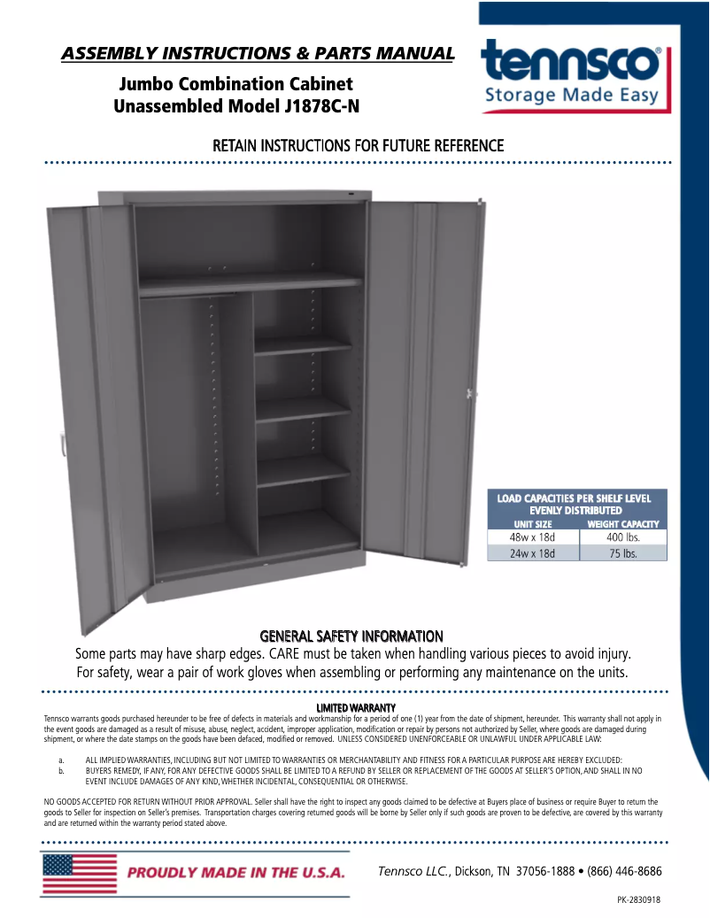 Página 1 del manual Manual de usuario Tennsco J1878C-N