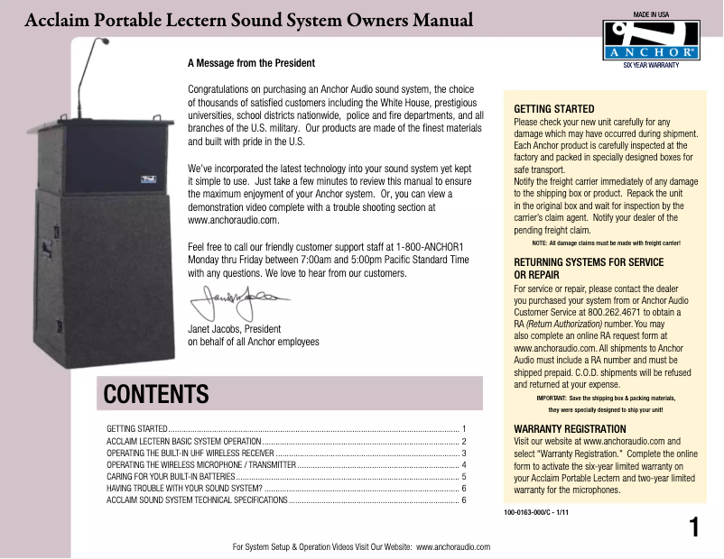 Página 1 del manual Manual de usuario Anchor Audio ACL-DP/HH/LM