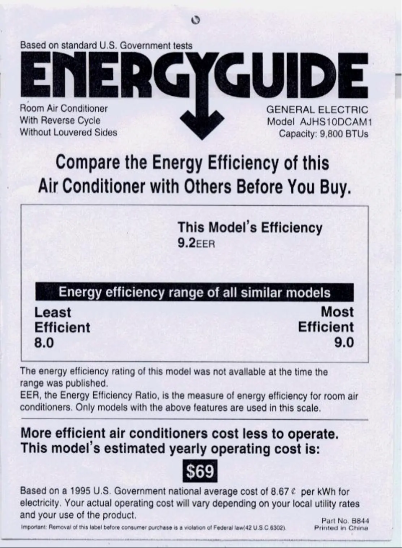 Page n°1 - Label énergétique GE AJHS10DCA