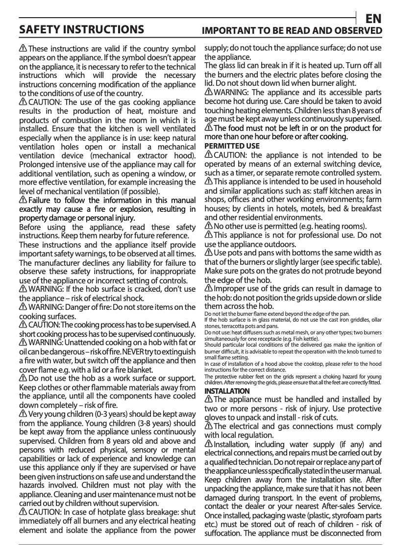 Page n°1 - Guide d'installation Indesit ING 61T/WH