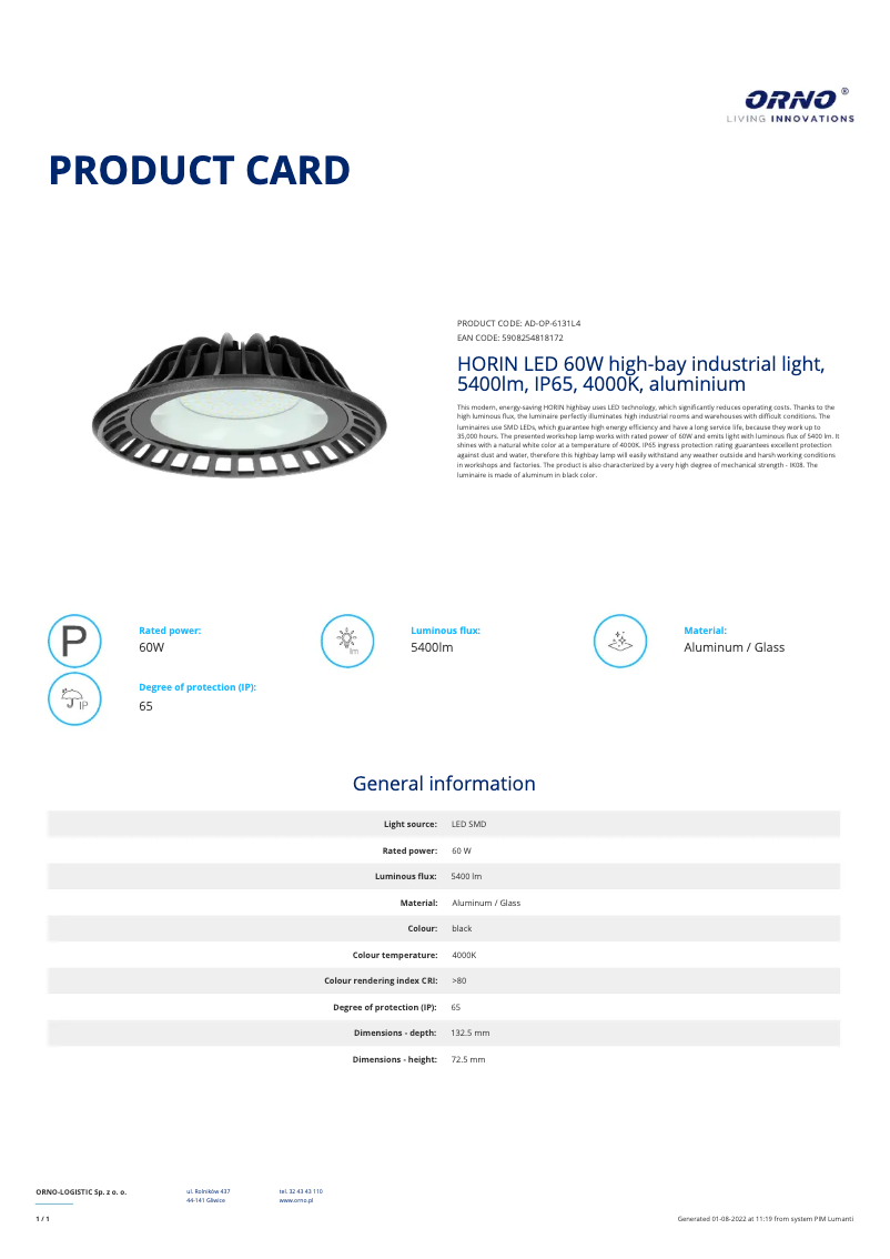 Image de la première page du manuel de l'appareil AD-OP-6131L4