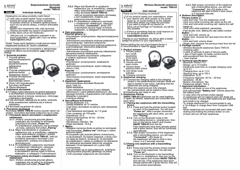 Page n°1 - Manuel utilisateur Savio TWS-03