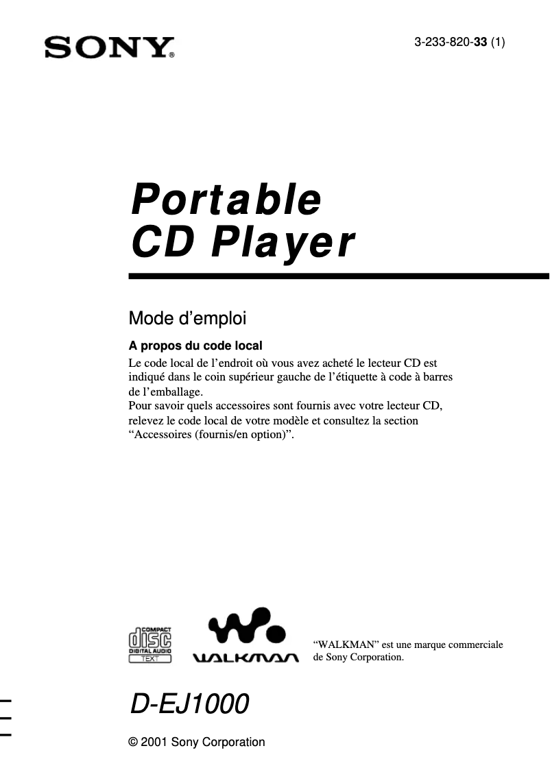 Image de la première page du manuel de l'appareil D-EJ1000