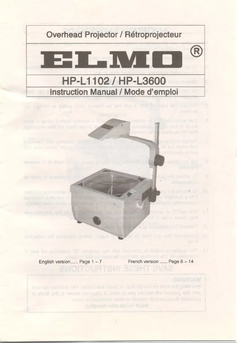 Page 1 of the manual User Manual Elmo HP-L3600