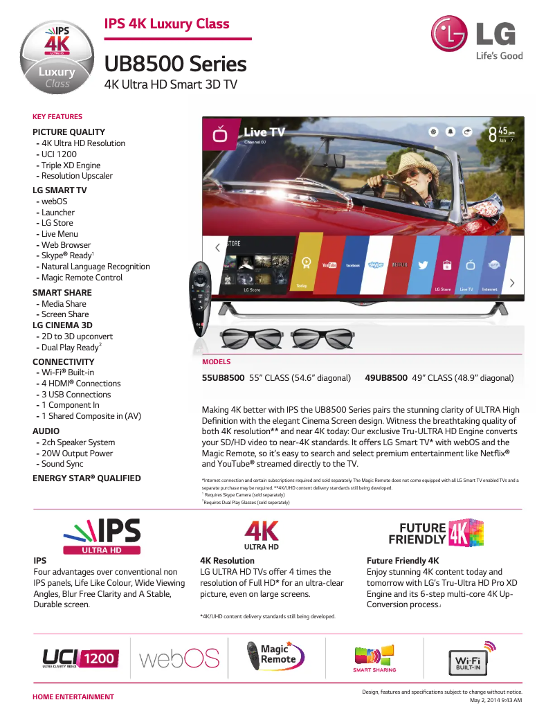 Image de la première page du manuel de l'appareil 55UB8500