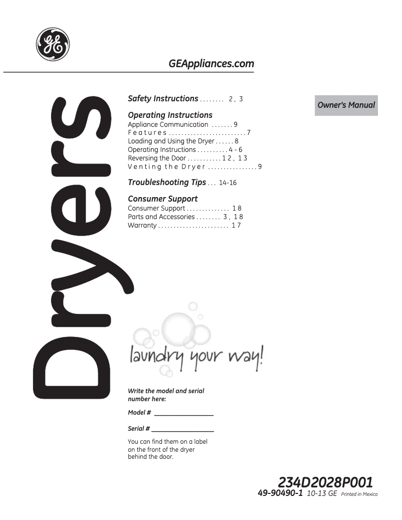 Página 1 del manual Manual de instrucciones GE GTDP740EDWW