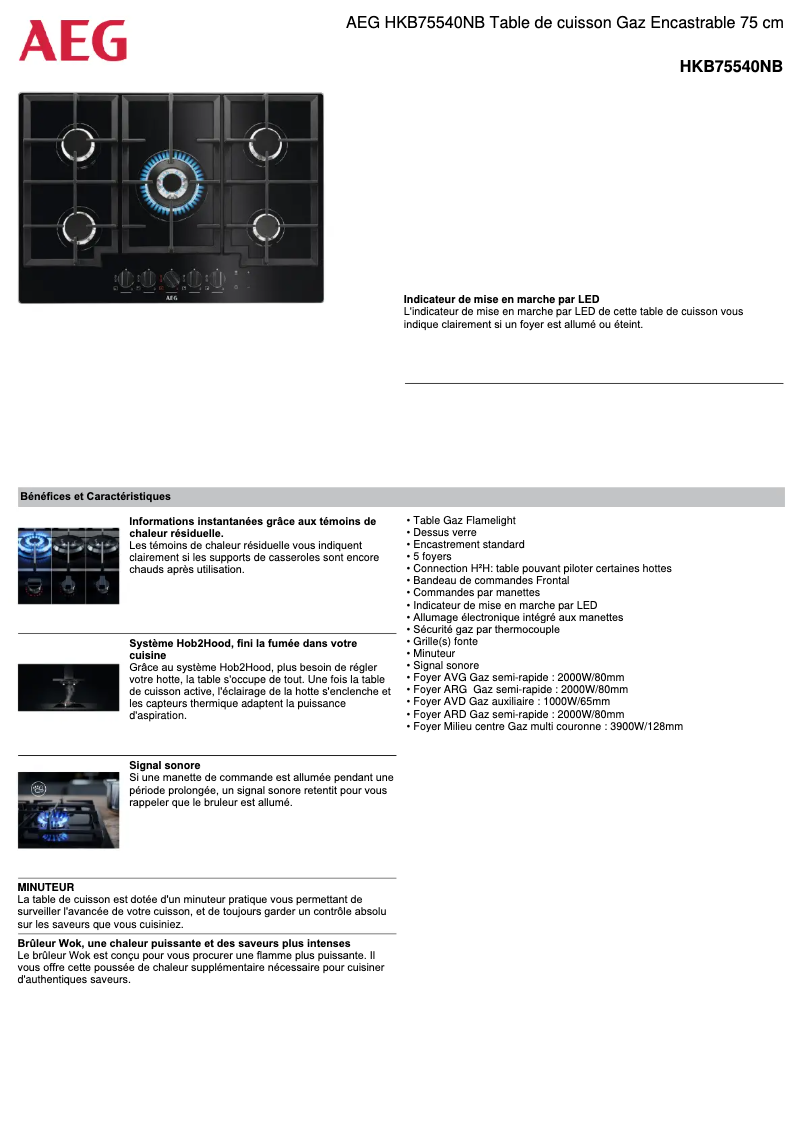 Page 1 de la notice Fiche technique AEG HKB75540NB