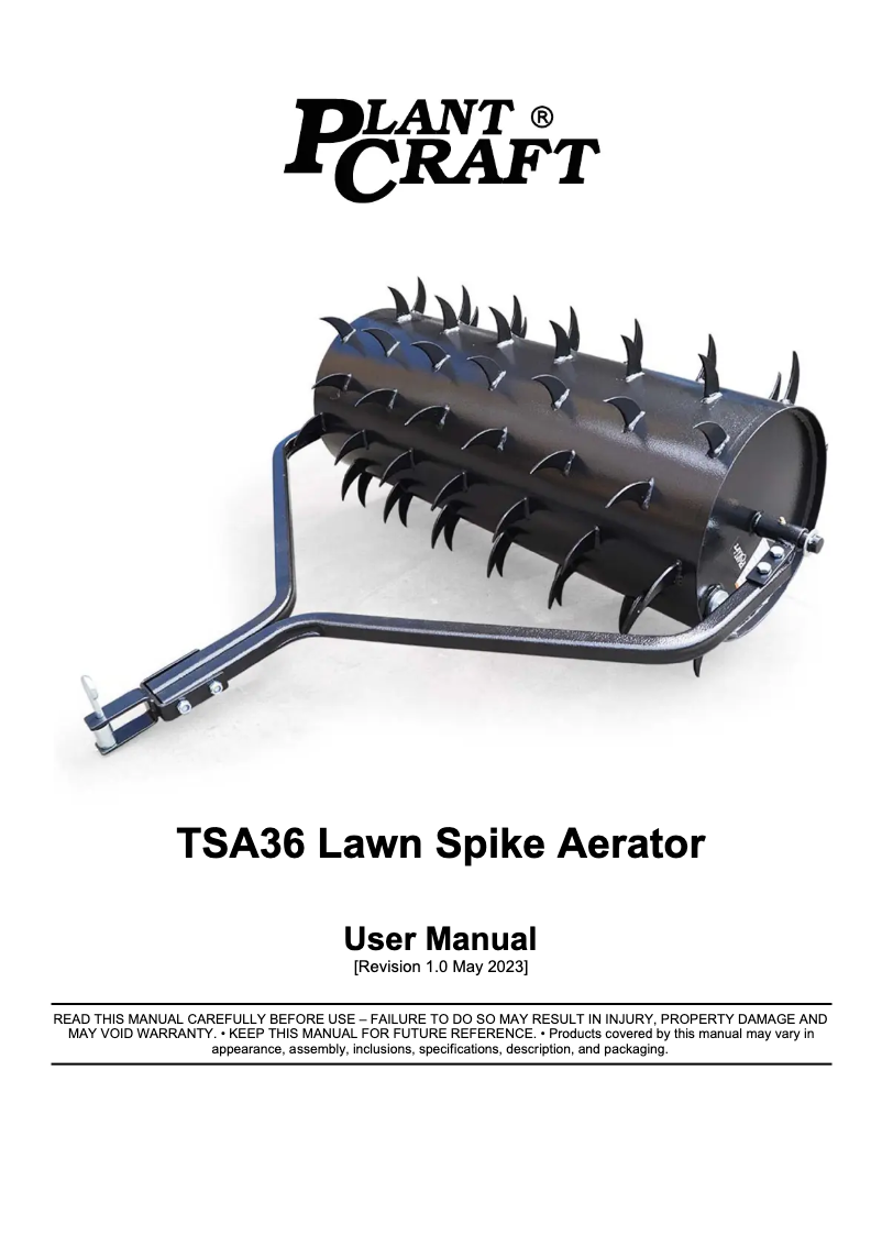 Page 1 of the manual User Manual Plant Craft TSA36