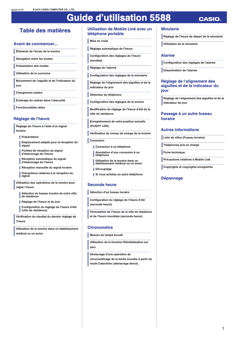 Page n°1 - Manuel utilisateur Casio G-Shock GWR-B1000