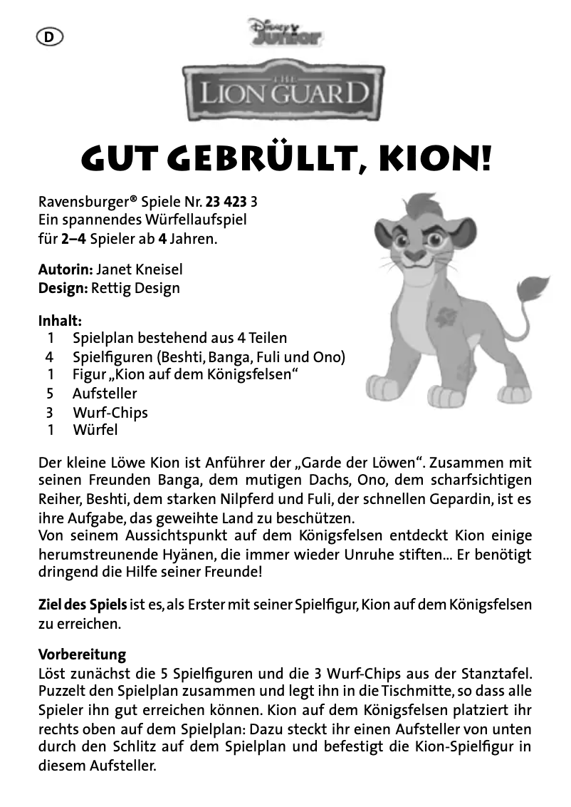 Page 1 de la notice Manuel utilisateur Ravensburger The Lion Guard: Gut gebrüllt, Kion!