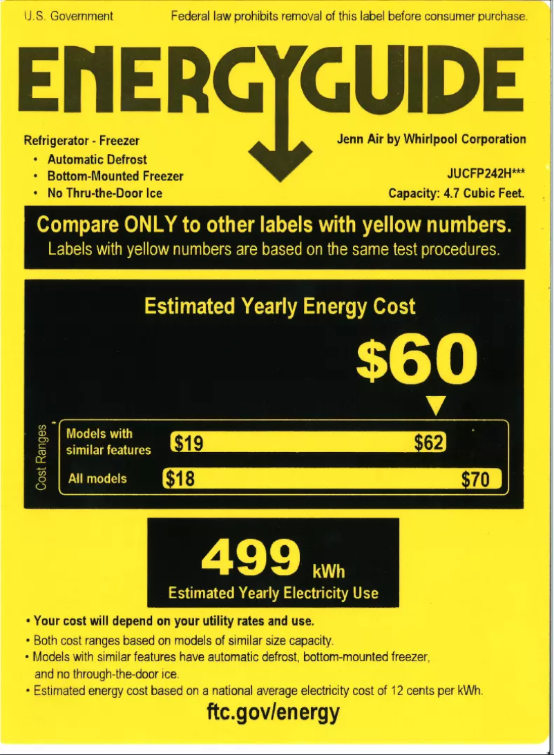 Page 1 de la notice Label énergétique JennAir JUCFP242HX