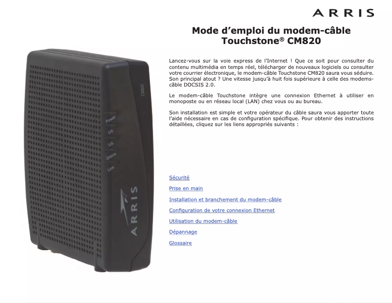 Página 1 del manual Manual de usuario Arris Touchstone CM820