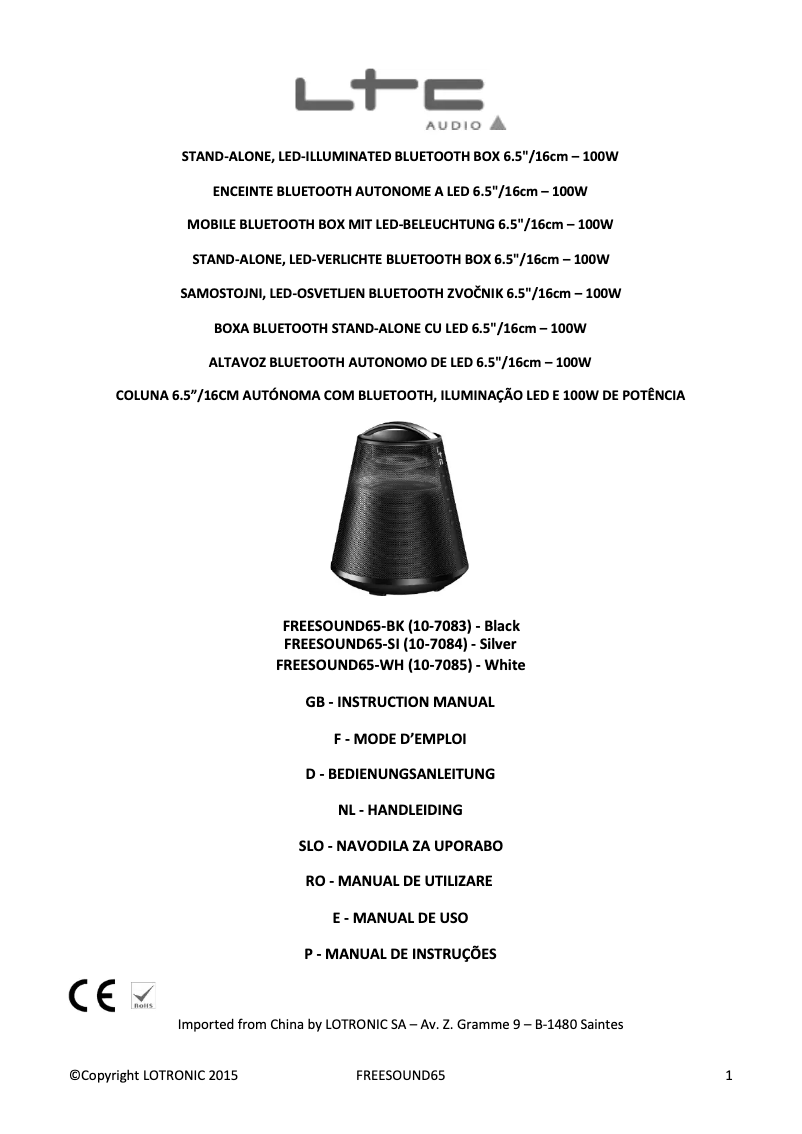 Page 1 de la notice Manuel utilisateur Lotronic FREESOUND 65