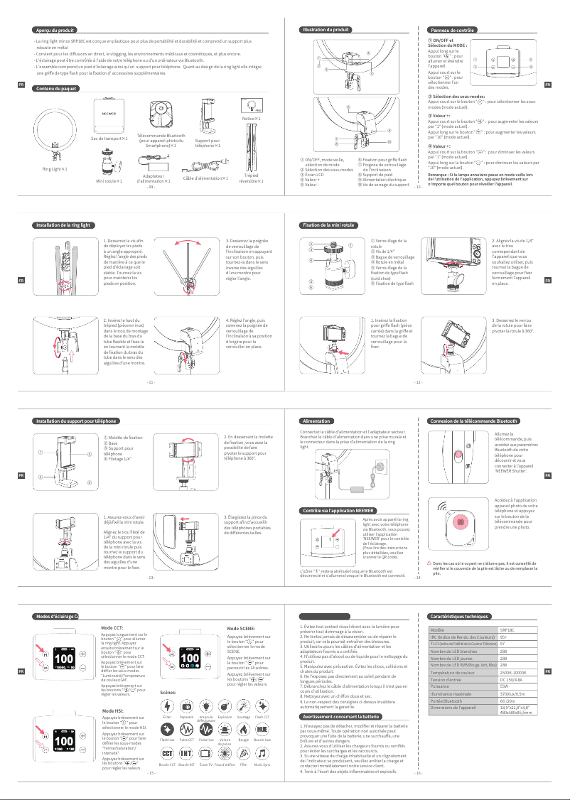 Page 1 de la notice Manuel utilisateur Neewer SRP18C