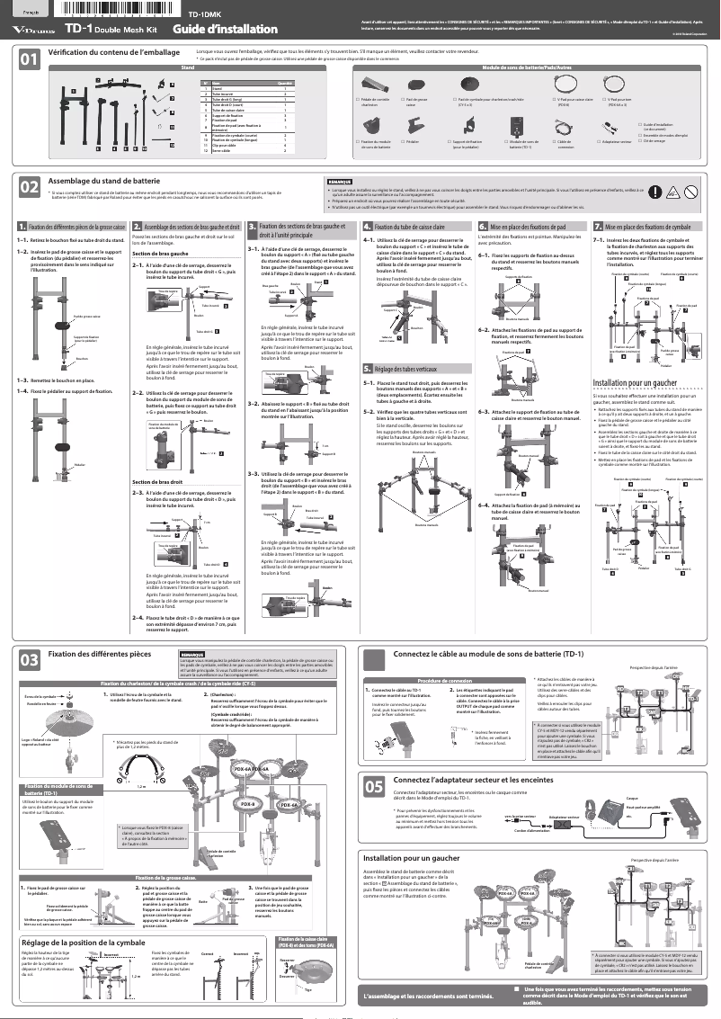 Page 1 de la notice Guide d'installation Roland TD-1DMK