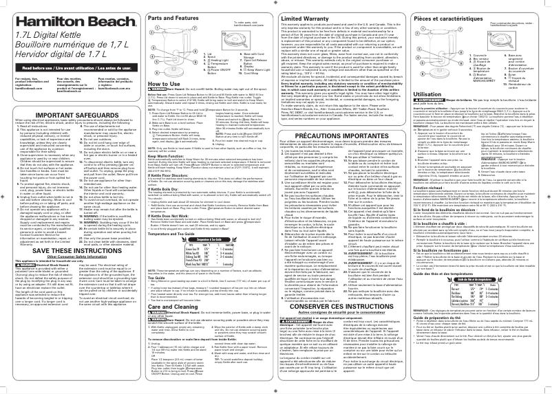 Page n°1 - Manuel utilisateur Hamilton Beach 40851