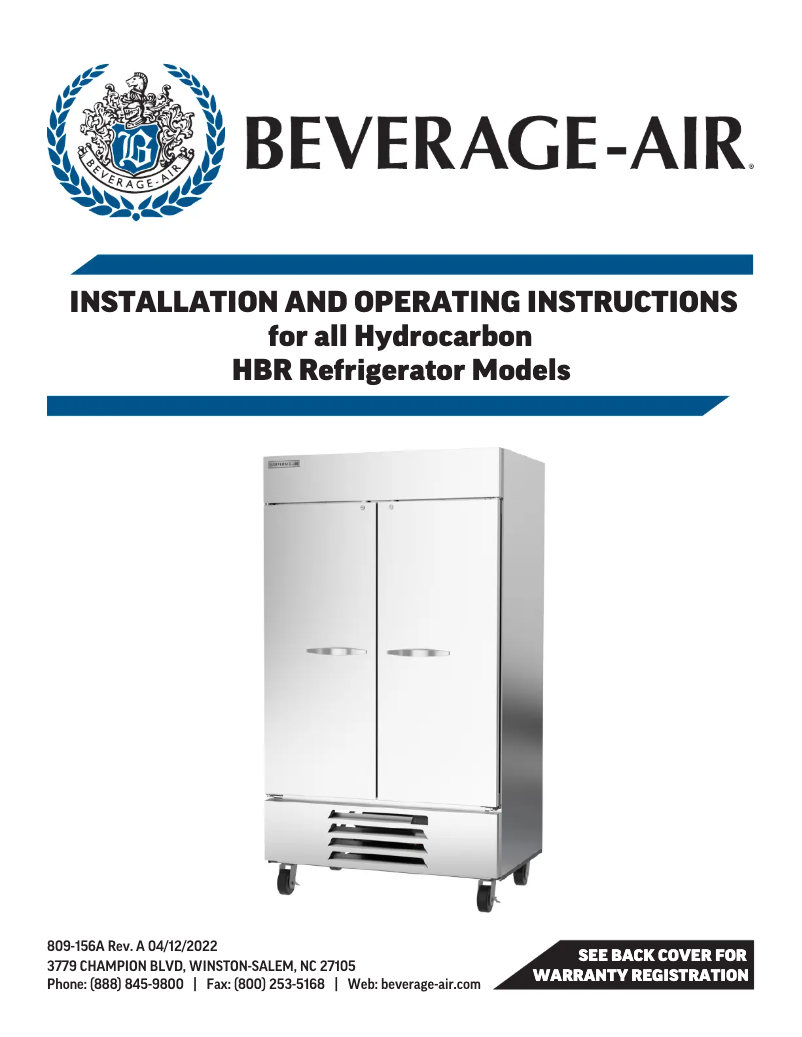 Page 1 de la notice Manuel utilisateur Beverage-Air HBR19HC-1