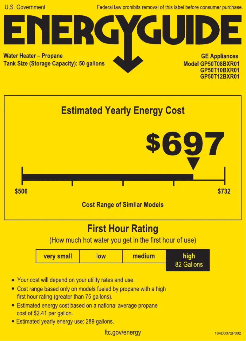 Página 1 del manual Etiqueta energética GE GP50T12BXR