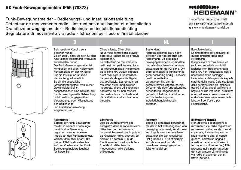 Page 1 de la notice Manuel utilisateur Heidemann 70373