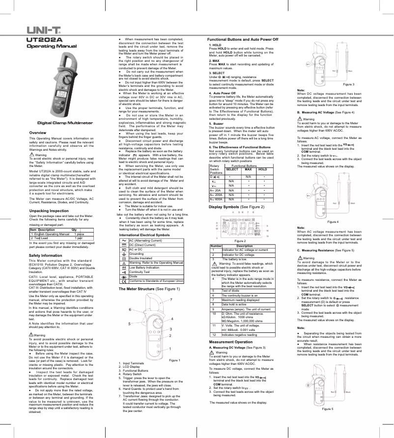 Page 1 de la notice Manuel utilisateur Uni-T UT202A